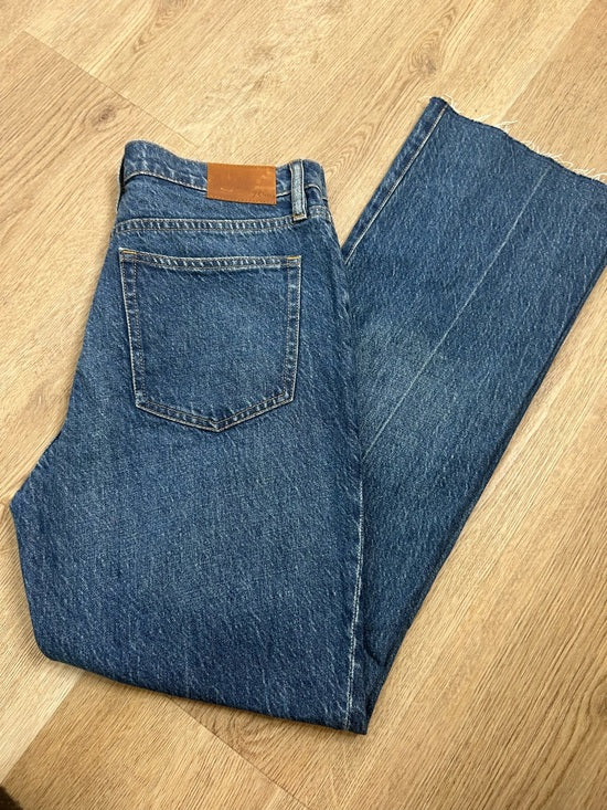 J. Crew 100% Cotton Denim Full Length Demi Boot Leg Jean Leather Patch