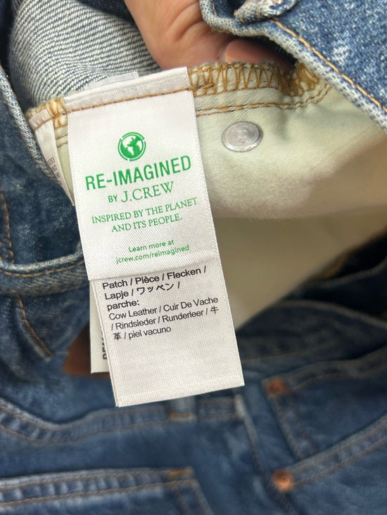J. Crew 100% Cotton Denim Full Length Demi Boot Leg Jean Leather Patch