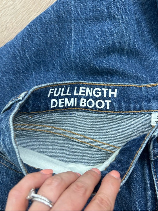 J. Crew 100% Cotton Denim Full Length Demi Boot Leg Jean Leather Patch