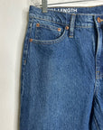 J. Crew 100% Cotton Denim Full Length Demi Boot Leg Jean Leather Patch