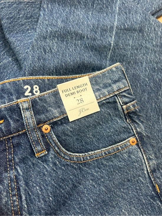 J. Crew 100% Cotton Denim Full Length Demi Boot Leg Jean Leather Patch