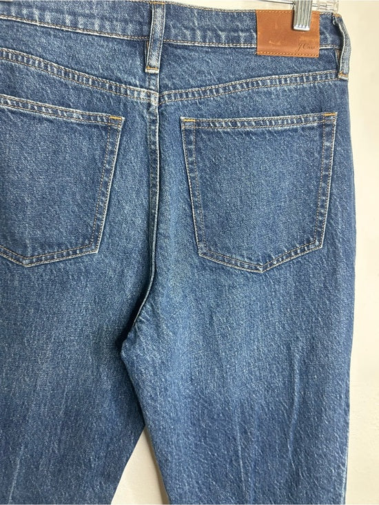 J. Crew 100% Cotton Denim Full Length Demi Boot Leg Jean Leather Patch