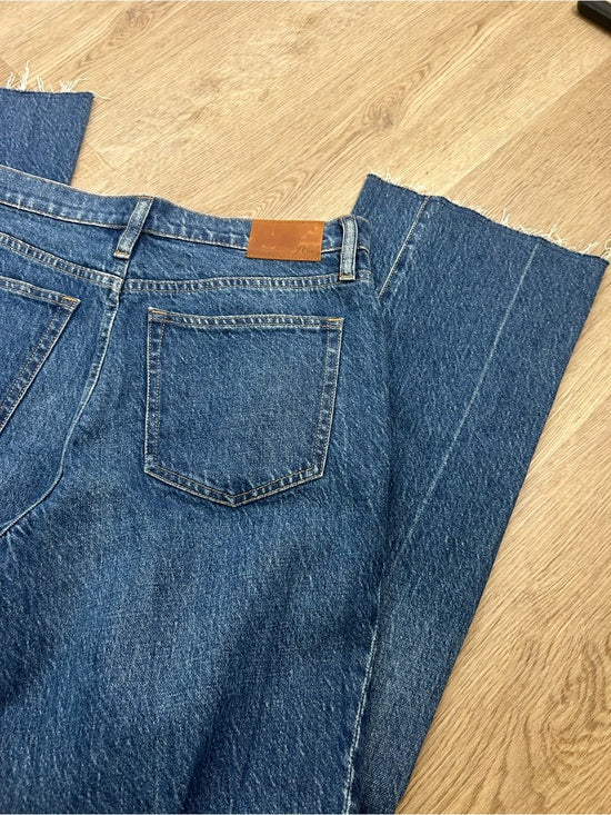 J. Crew 100% Cotton Denim Full Length Demi Boot Leg Jean Leather Patch