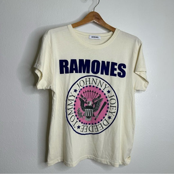 Daydreamer Daydreamer 100% Cotton Ramones Classic Seal Tour Tee in Stone Vintage Oversized - Cotton