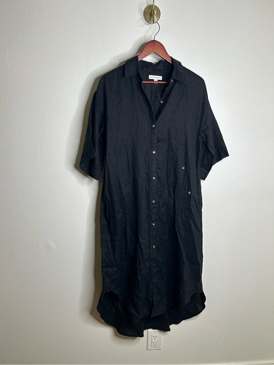 Banana Republic Banana Republic 100% Linen Black Asymmetrical Button Down Shirt Dress - Linen