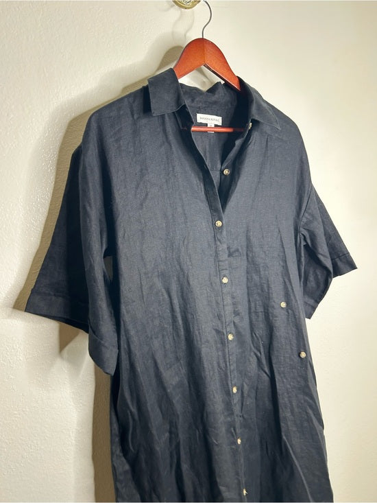 Banana Republic Banana Republic 100% Linen Black Asymmetrical Button Down Shirt Dress - Linen