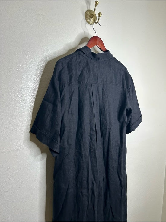 Banana Republic 100% Linen Black Asymmetrical Button Down Shirt Dress