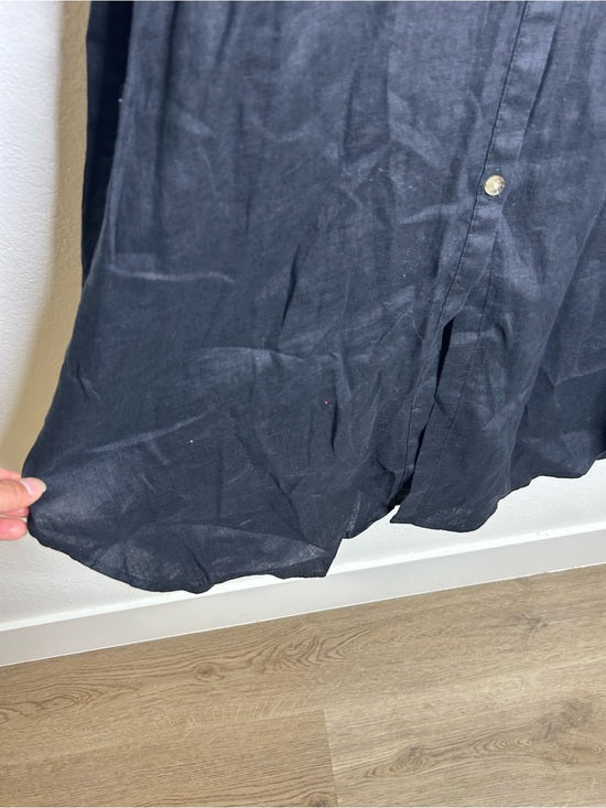 Banana Republic 100% Linen Black Asymmetrical Button Down Shirt Dress