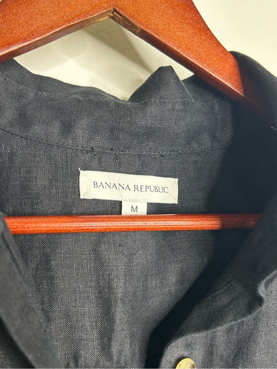 Banana Republic 100% Linen Black Asymmetrical Button Down Shirt Dress