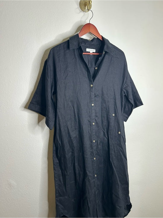 Banana Republic Banana Republic 100% Linen Black Asymmetrical Button Down Shirt Dress - Linen