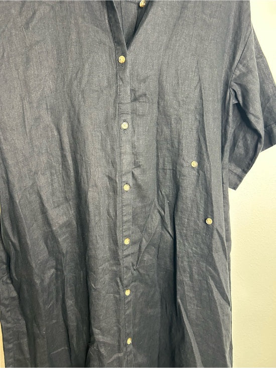 Banana Republic Banana Republic 100% Linen Black Asymmetrical Button Down Shirt Dress - Linen