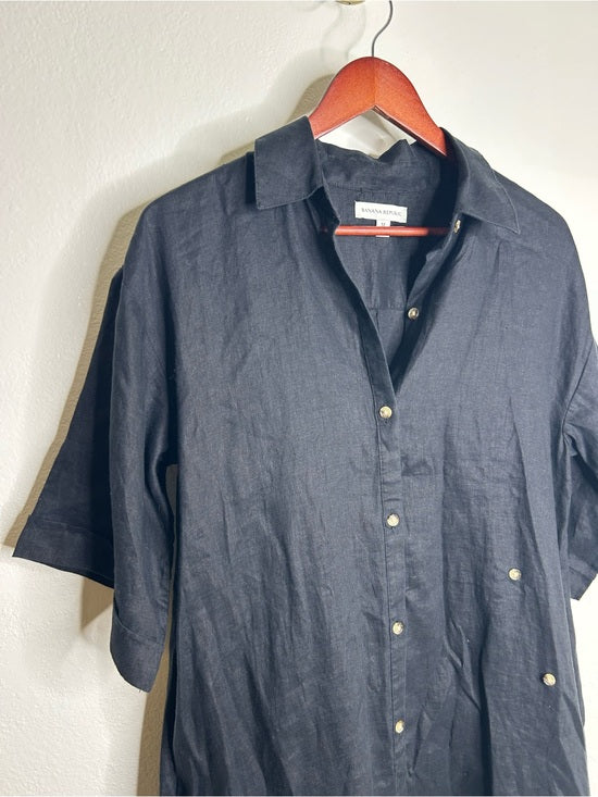 Banana Republic Banana Republic 100% Linen Black Asymmetrical Button Down Shirt Dress - Linen