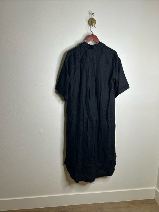 Banana Republic 100% Linen Black Asymmetrical Button Down Shirt Dress