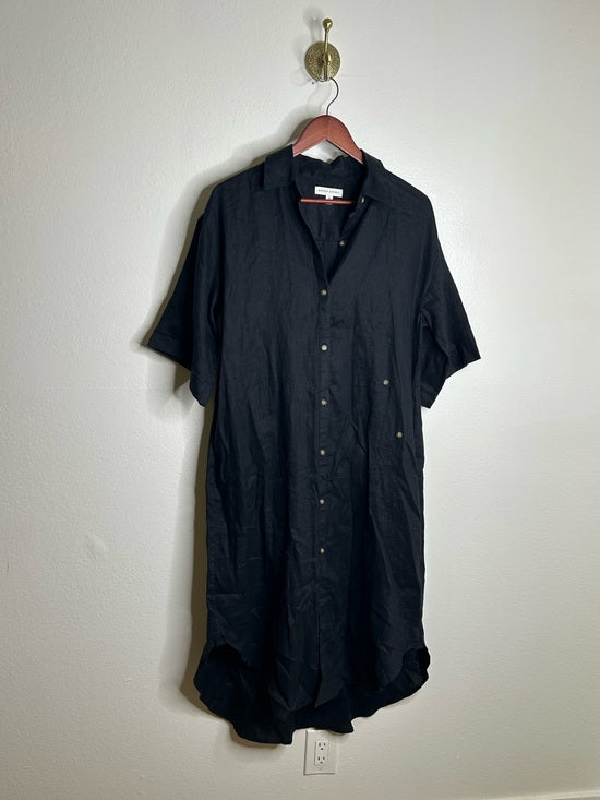 Banana Republic 100% Linen Black Asymmetrical Button Down Shirt Dress